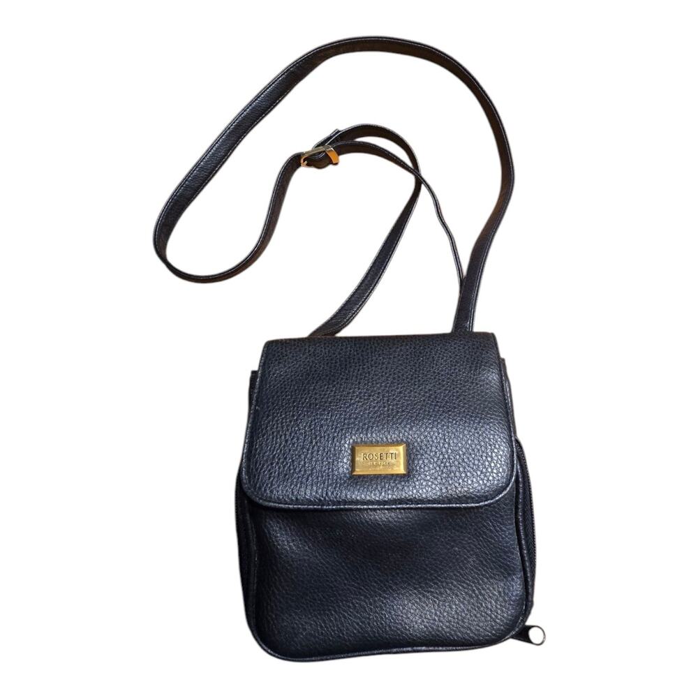 Rosetti Black Faux Leather Flap Crossbody Bag Multiple Pockets Purse